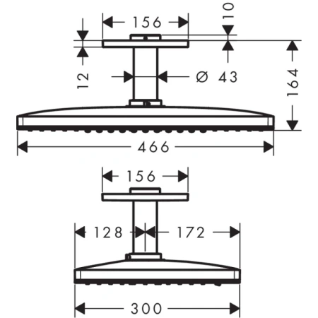 верхний душ, потолочное подсоединение 100 мм hansgrohe rainmaker select 460 2jet 24004400