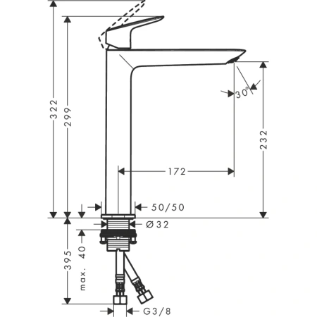 смеситель для раковины без донного клапана hansgrohe logis 71258670