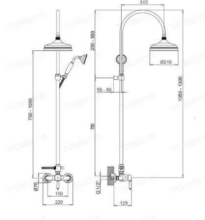душевая система margaroli classica ru1006aa01gd золото