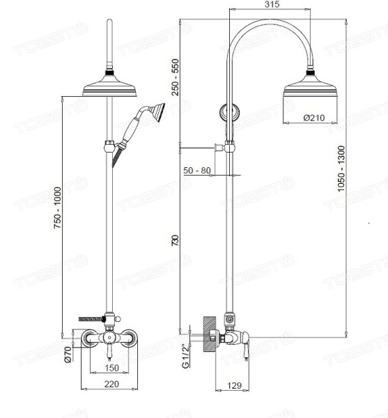 душевая система margaroli classica ru1006aa01gd золото