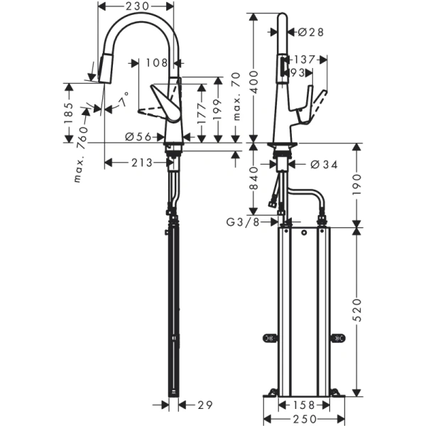 смеситель для кухни hansgrohe talis m51 73851800, сталь