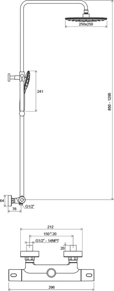 душевая стойка ravak termo 300 te 093.00/150 x070099