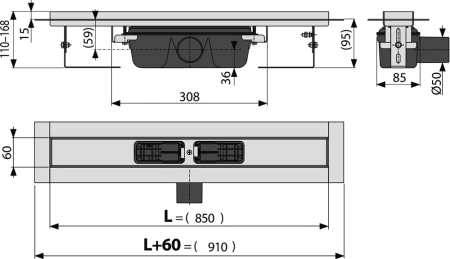 душевой лоток alcaplast apz6s 850 с опорами