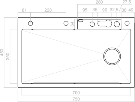 мойка кухонная esbano cascade-2 с сифоном
