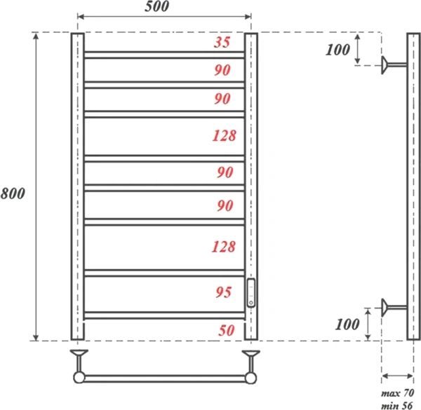 полотенцесушитель point аврора pn10858w электрический, 50x80 см, белый