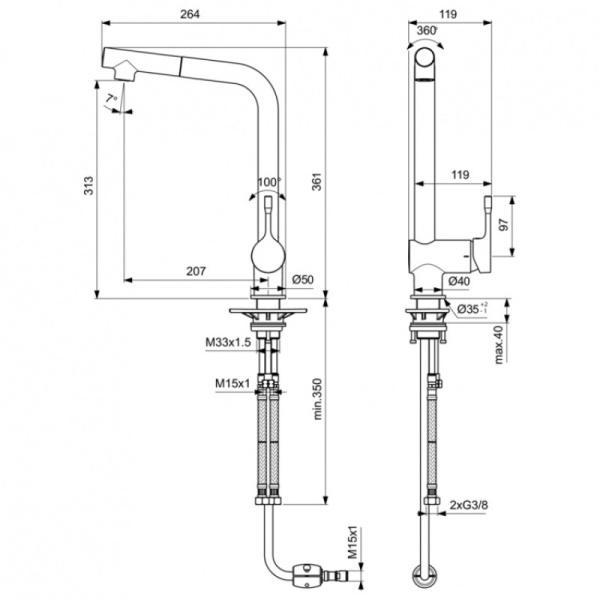 cмеситель для кухни ideal standard ceralook bc176aa