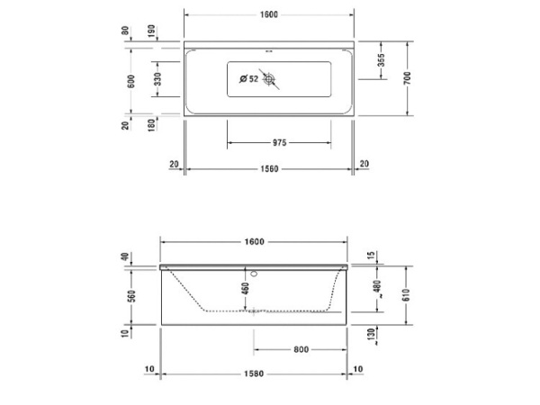 акриловая ванна duravit p3 comforts 160x70 (700371)