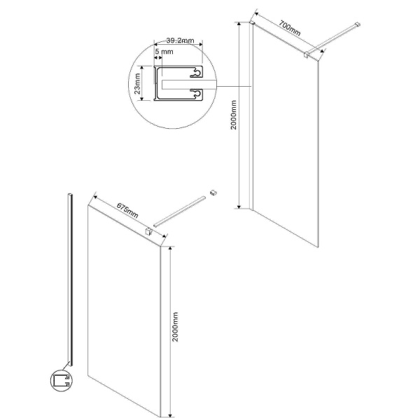 неподвижная перегородка 70х200 см vincea walk-in vsw-1h700clg прозрачное