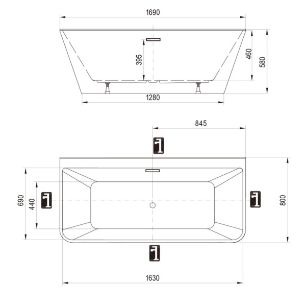 акриловая ванна ravak freedom d xc00d00020 пристенная, 169x80 см, цвет белый