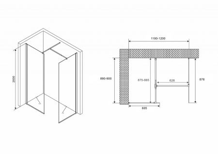 душевая перегородка abber immer offen 120 ag67129b профиль черный стекло прозрачное