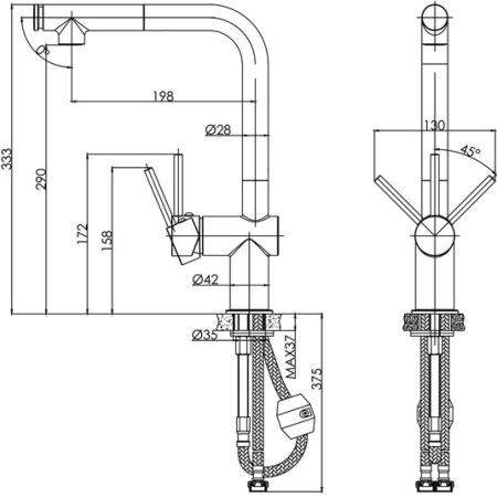 смеситель для кухни cersanit flavis a64843 с выдвижным изливом, хром