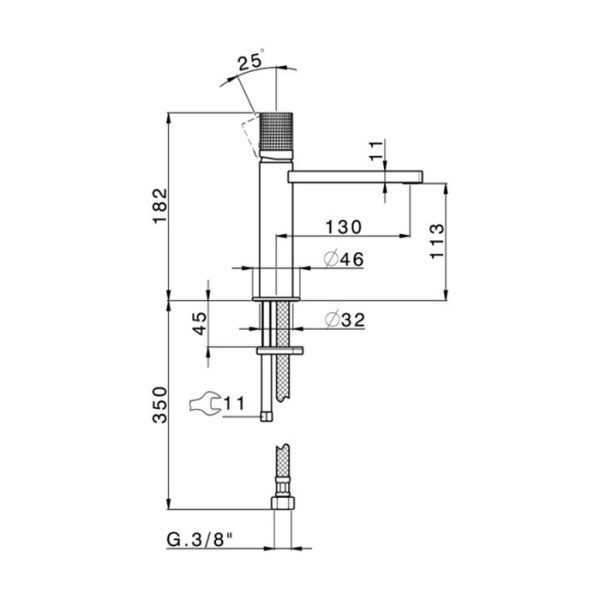 смеситель cisal x32 x2000504d1 для раковины, без донного клапана, цвет brushed inox