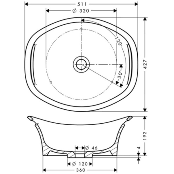 раковина накладная axor urquiola 51 см 11301000, белая