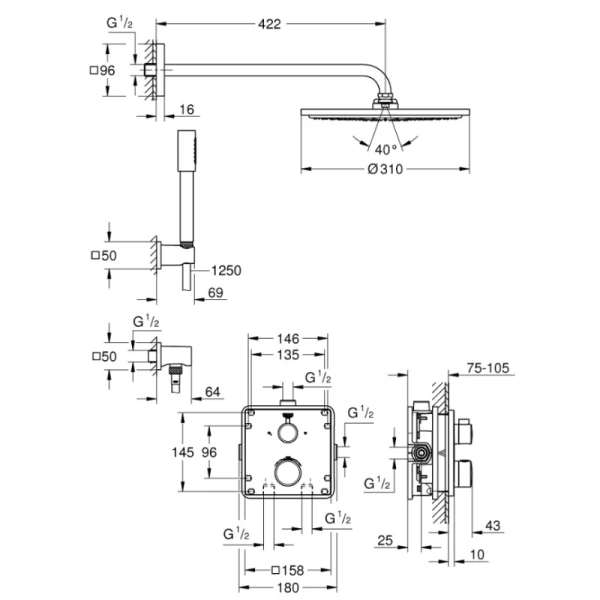 душевой комплект 310 мм grohe grohtherm 34730000