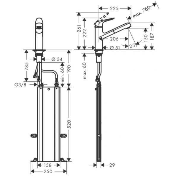 смеситель для кухни hansgrohe focus m42 71829000, хром
