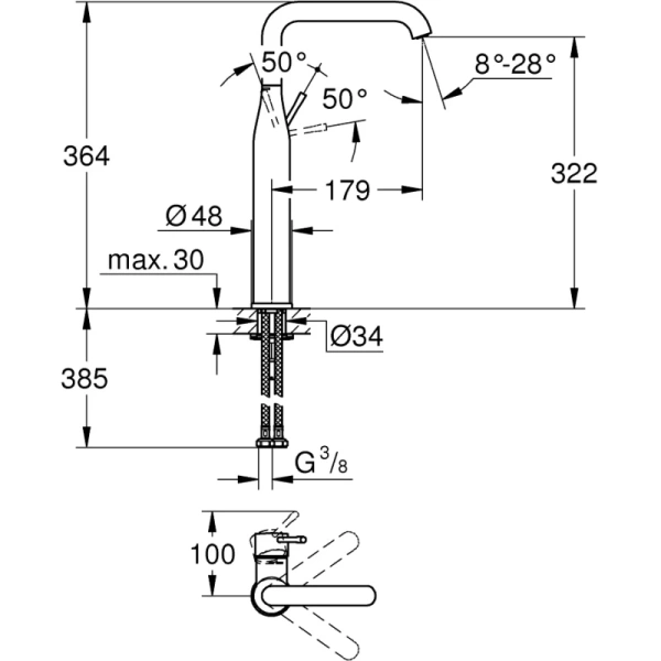 смеситель для раковины без донного клапана grohe essence+ 32901001