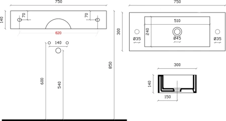раковина накладная galassia plus design 6036s 75x30