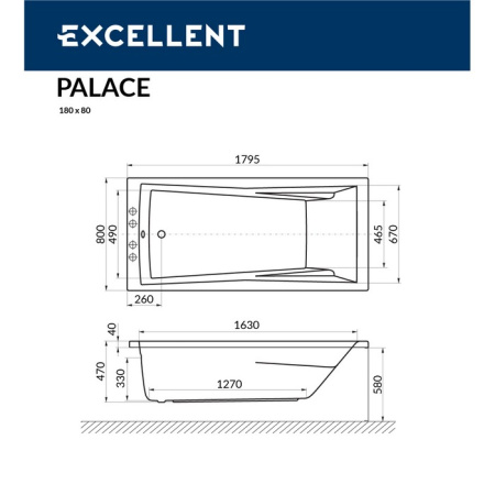 акриловая ванна excellent palace 180x80 см waex.pal18wh