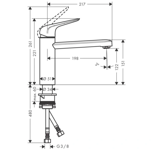 смеситель для кухни hansgrohe focus m42 71806000, хром