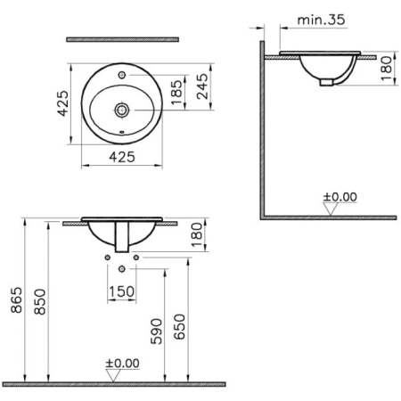 раковина встраиваемая vitra s20 43см 5466b003-0001, белая