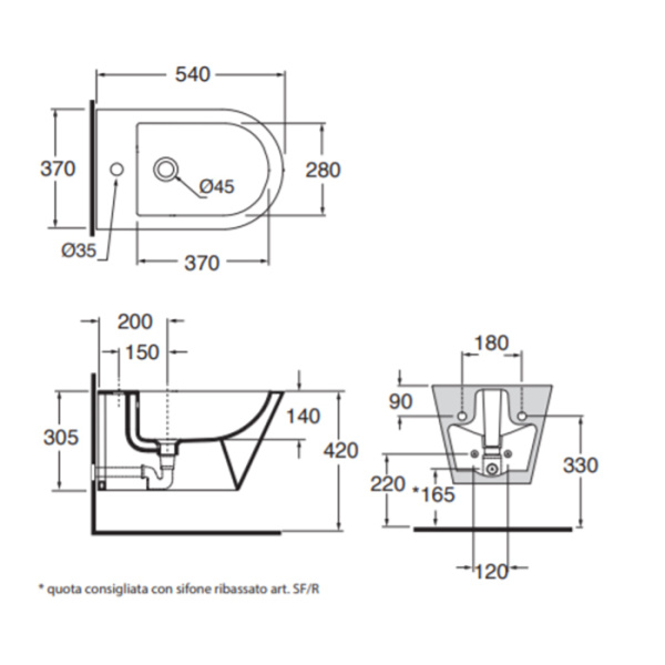 Azzurra FORMA Биде подвесное 54х37х30,5см , с 1 отв под смеситель, цвет: белый
