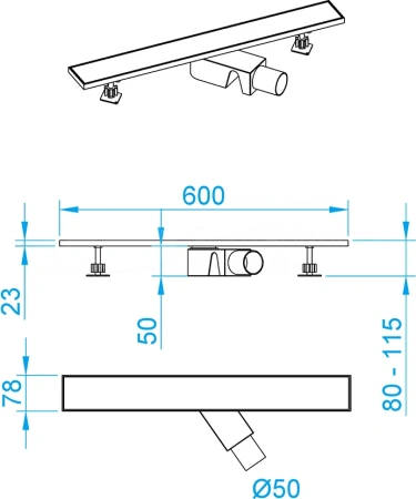 душевой лоток rgw sdr-22b 47212260-04 с двухсторонней решеткой