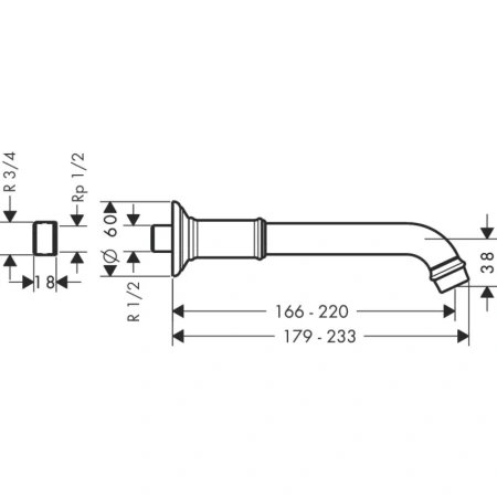 излив для ванны 166 мм axor montreux 16541820