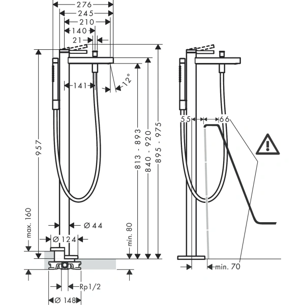 смеситель напольный для ванны hansgrohe finoris 76445670