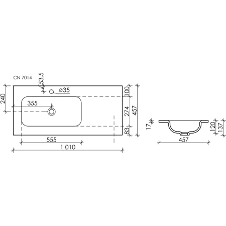 раковина ceramica nova element cn7014 101х45.7 см, накладная, чаша слева, цвет белый