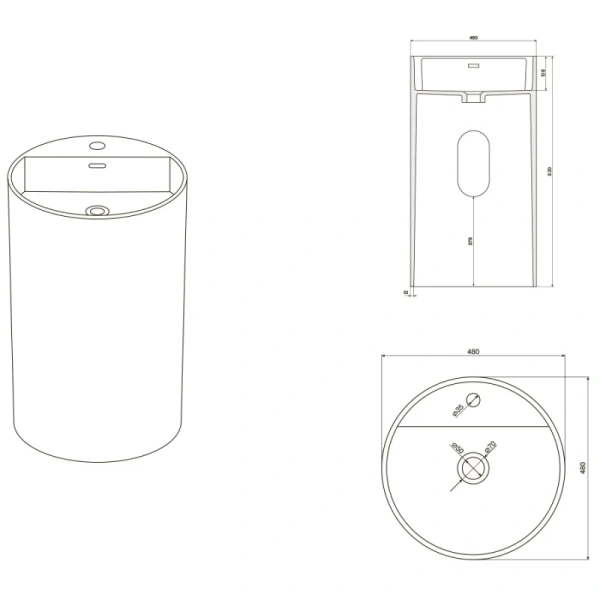 раковина напольная nt bagno nt607, 48 х 48 х 82 см