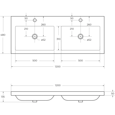 раковина 120x48 cezares eco czr-1200/480-2-lv-mr-eco