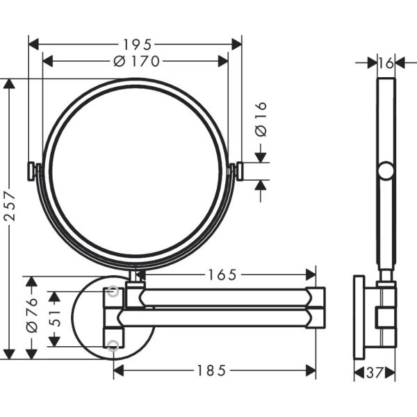 Косметическое зеркало Axor Universal 42849140 настенное, без подсветки, увел. x7, шлифованная бронза