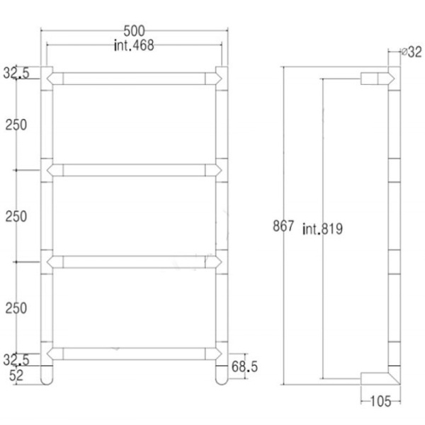 полотенцесушитель электрический margaroli sereno 5-582 box 5824704crnb, высота 86,7 см, ширина 50 см