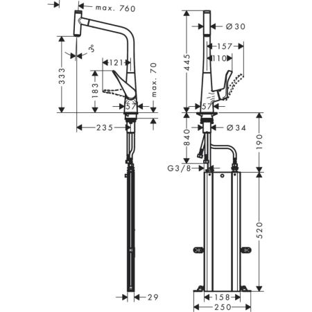 смеситель для кухни hansgrohe metris select m71 73807000, хром