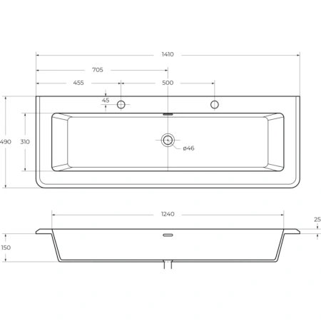 раковина накладная 140 см. cezares stylus 50265, цвет белый.