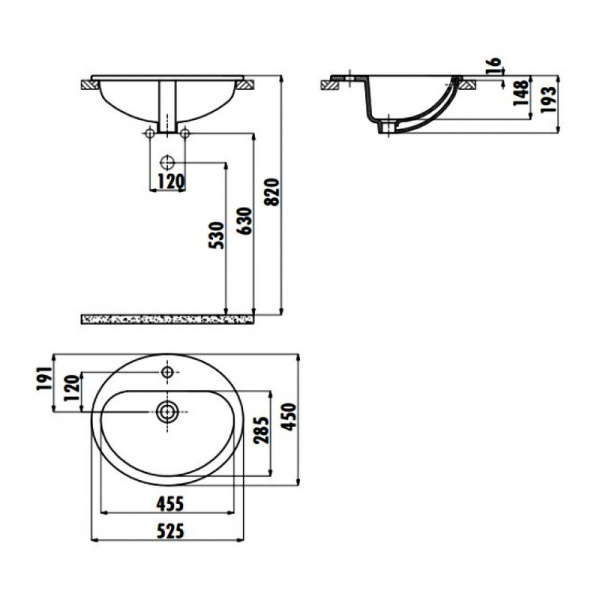 раковина встраиваемая creavit 52 tp225-00cb00e-0000, белая