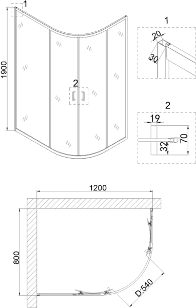 душевой уголок niagara nova ng-6621-08 120x80, асимметричный цвет хром