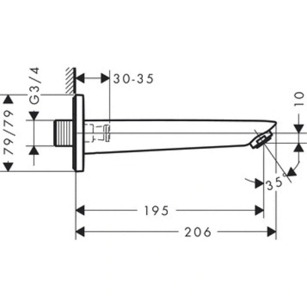 излив для ванны 195 мм hansgrohe logis 71410000