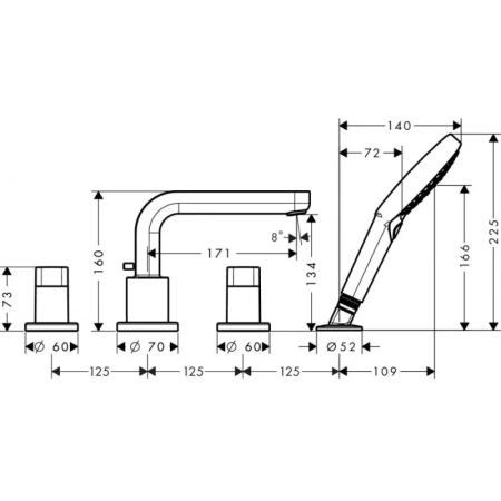 смеситель на борт ванны hansgrohe metris s 31443000