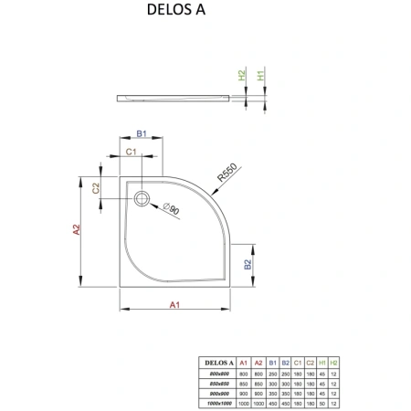 акриловый поддон 90x90 см radaway delos a sda0909-01