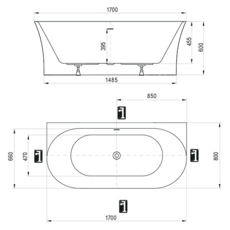 акриловая ванна ravak freedom d xc00d00051 пристенная, 170x80 см, цвет белый