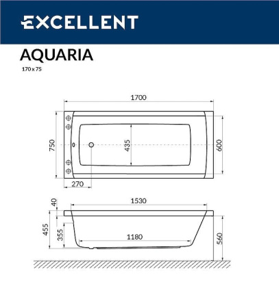 акриловая ванна excellent aquaria 170x75 "soft" цвет бронза с гидромассажем