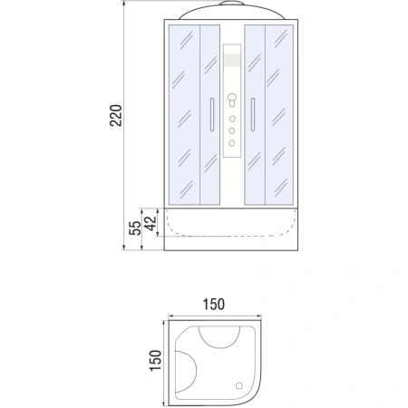 душевой бокс river temza 150x150х55 мт 10000002238+10000000760 с поддоном