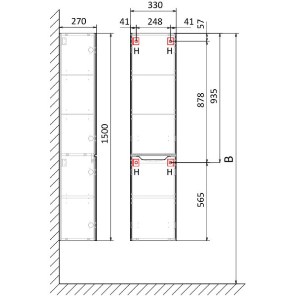 пенал подвесной белый r jorno slide sli.04.150/p/w