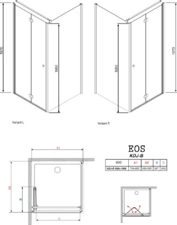душевой уголок radaway eos kdj-b 80x100 интимато l
