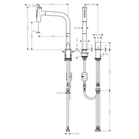смеситель для кухни hansgrohe metris select m71 73819800, сталь