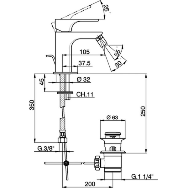 смеситель для биде cisal cubic cu00055121