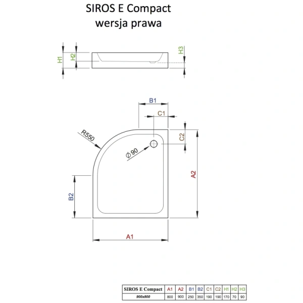 акриловый поддон 90x80 см radaway siros e compact sbe9817-1r