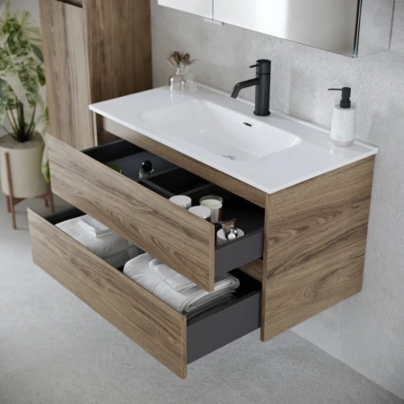 тумба под раковину sancos libra 1190х450х500, c двумя ящиками, дуб чарльстон, арт. lb120-1ech