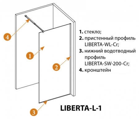 душевая перегородка cezares liberta-l-1-95-120-c-nero, цвет профиля черный матовый, стекло прозрачное.